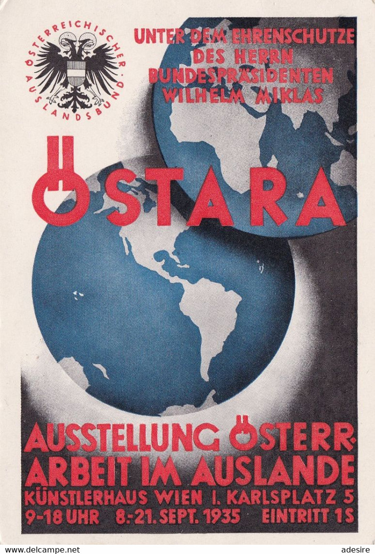 ÖSTARA - AUSSTELLUNGSPOSTKARTE FLUGPOST 1935 - 5 + 10 + 15 + 25 Gro (Ank598+599+600+602) + Östaramarke + Sonderstemp ... - Abarten & Kuriositäten