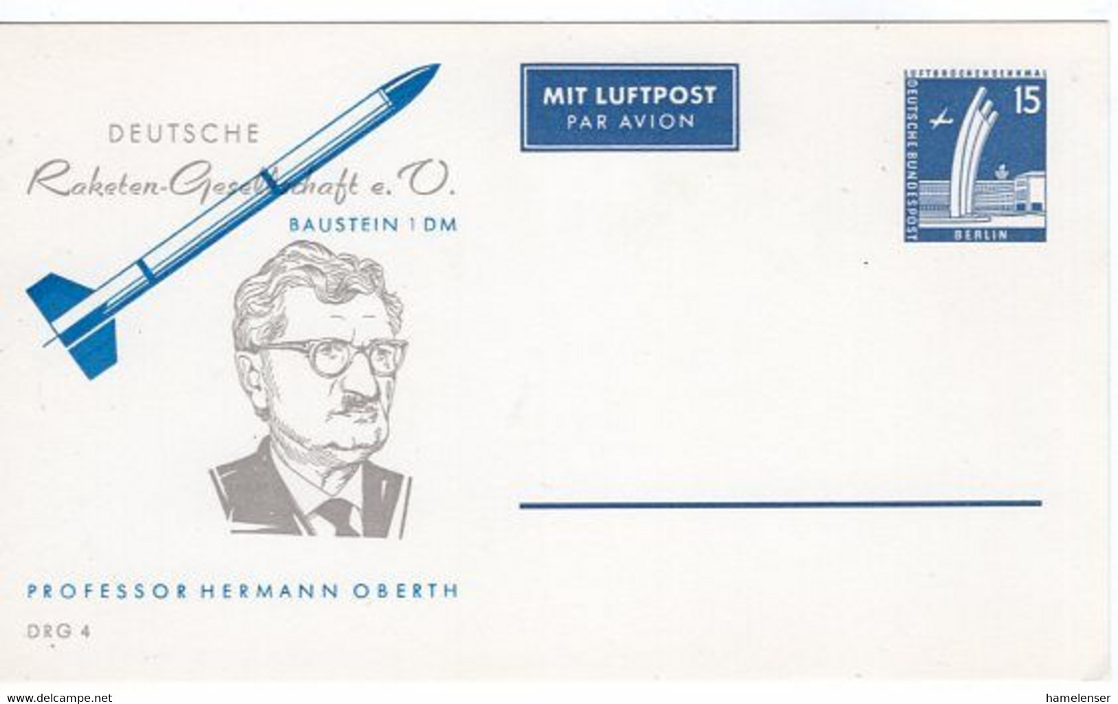 53090 - Berlin - 1963 - 15Pfg Bauten PGALpKte "Hermann Oberth" - Europe