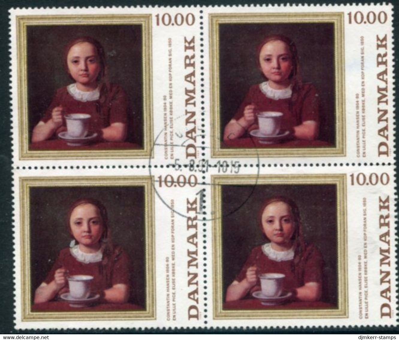 DENMARK 1989 Painting 10.00 Kr Block Of 4 Used..   Michel 962 - Gebruikt