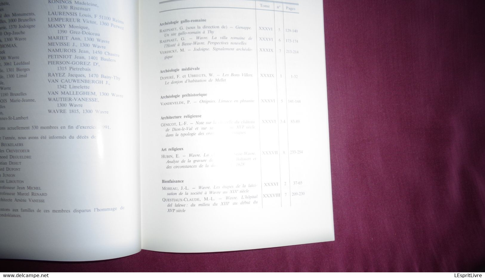 WAVRIENSIA N° 6 Année 1991 Régionalisme Brabant Wallon Wavre Généalogie Sambrée De Bodenghien Lemort Le Riche Overijse