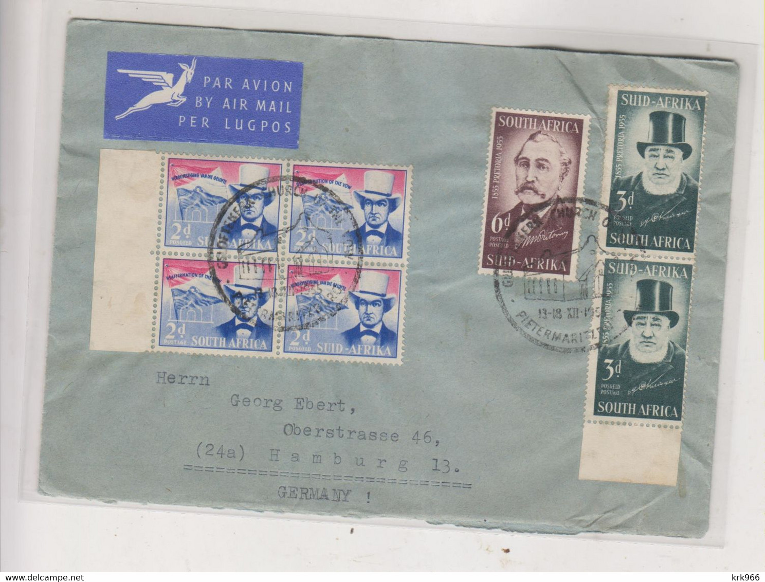 SOUTH AFRICA 1955 Pietermaritzburg Nice Airmail Cover To Germany - Poste Aérienne