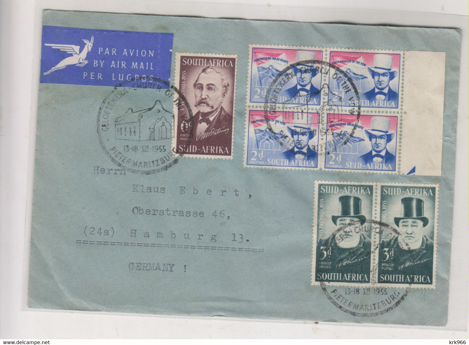 SOUTH AFRICA 1955 Pietermaritzburg Nice Airmail Cover To Germany - Poste Aérienne