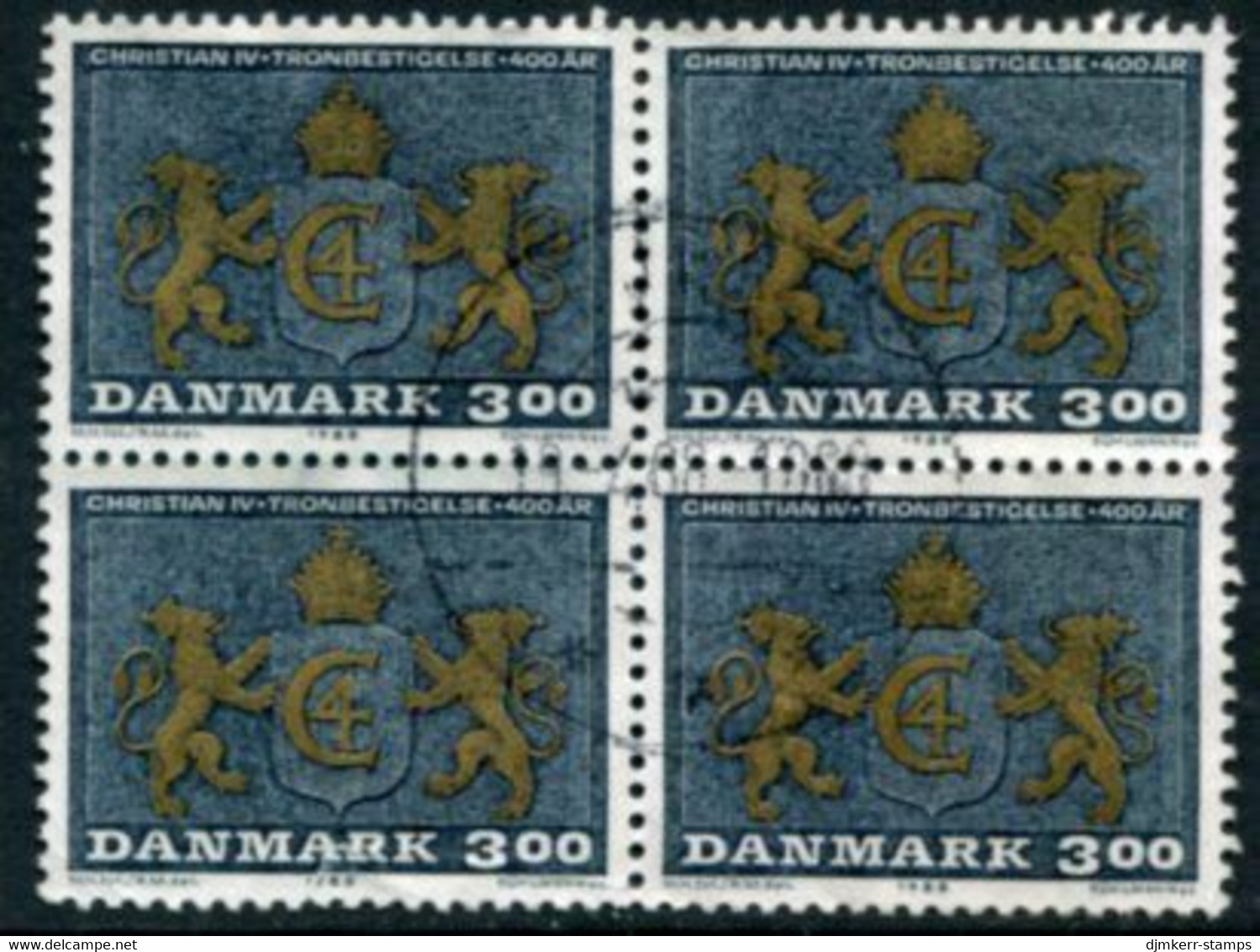 DENMARK 1988 King Christian IV Quatercentenary 3.00 Kr. Block Of 4 Used..   Michel 914 - Gebruikt