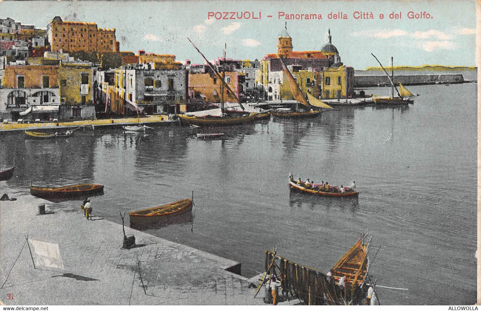 17369 " POZZUOLI-PANORAMA DELLA CITTA' E DEL GOLFO "  ANIMATA-VERA FOTO-CART. POST. SPED.1909 - Pozzuoli