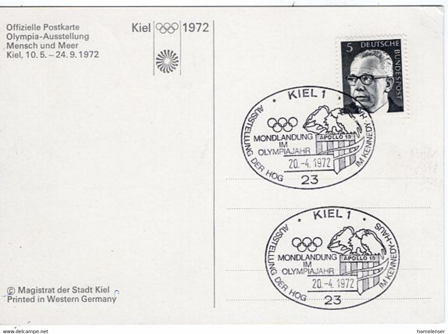 53103 - Bund - 1972 - 5Pfg Heinemann EF A AnsKte SoStpl KIEL - MONDLANDUNG IM OLYMPIAJAHR ... - Zomer 1972: München