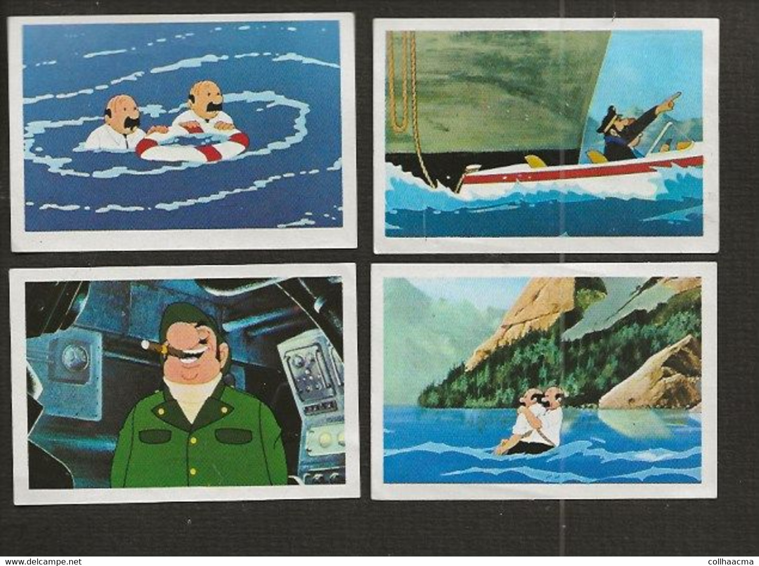 Chromo Vignette Image < " TINTIN ET LE LAC AUX REQUINS " ( Lot De 4 ) N° 150 157 161 162 <  Raymond Leblanc 1973 - Tintin