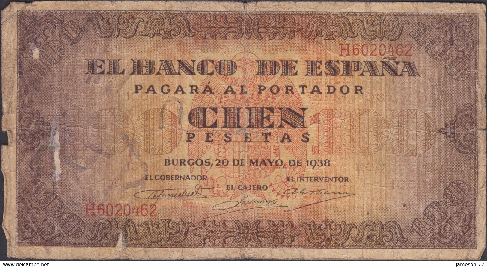 SPAIN - 100 Pesetas 1938 "House Of Cordon In Burgos" P# 113 Europe Banknote - Edelweiss Coins - 100 Pesetas