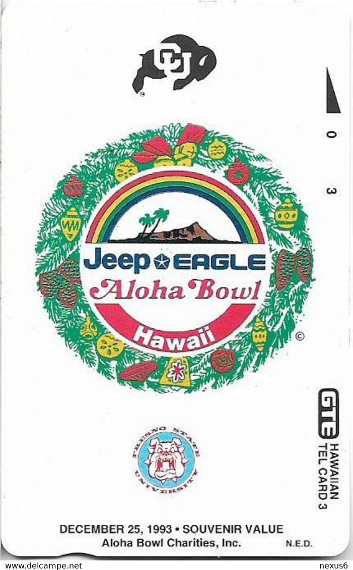 Hawaii - GTE (Tamura) - Aloha Bowl '93, (GTE HAWAIIAN TEL On Reverse), 12.1993, 3Units, 4.000ex, Mint - Hawaii