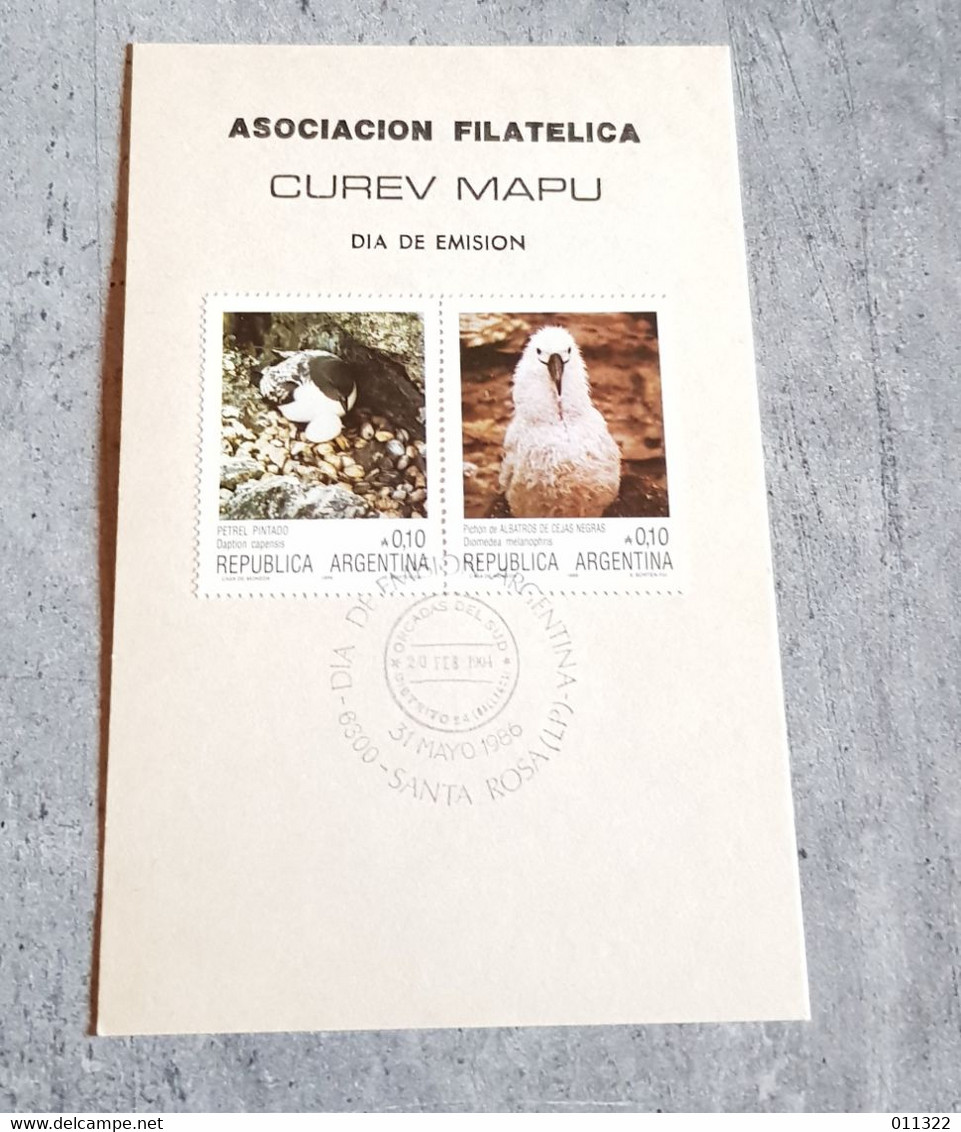 ARGENTINA DIA DE EMISION CUREV MAPU BIRDS - Covers & Documents