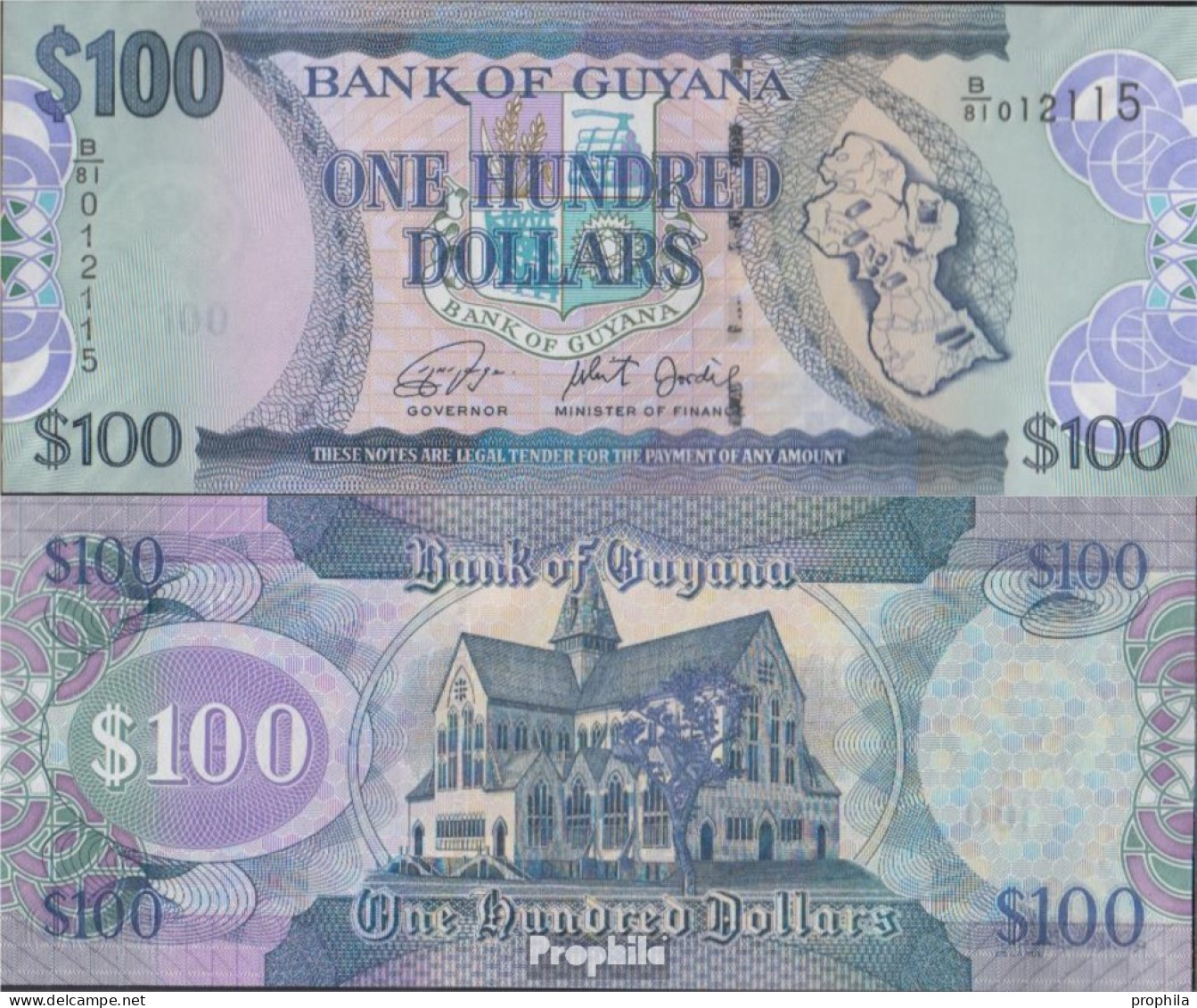 Guyana Pick-Nr: 36, Signatur 16a Bankfrisch 2019 100 Dollars - Guyana