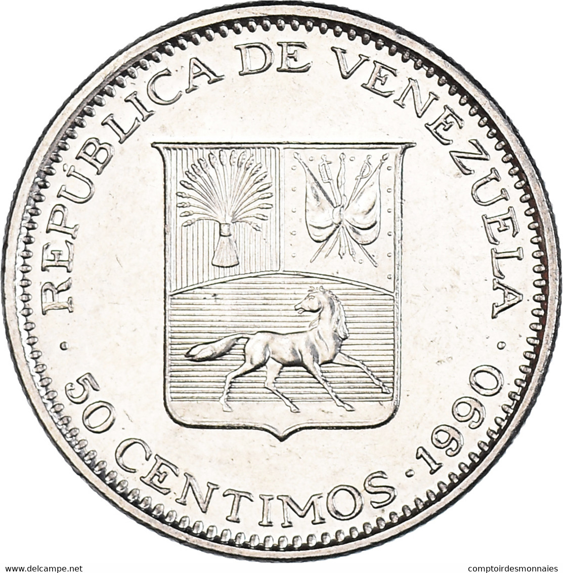 Monnaie, Venezuela, 50 Centimos, 1990, SUP+, Nickel Clad Steel, KM:41a - Venezuela