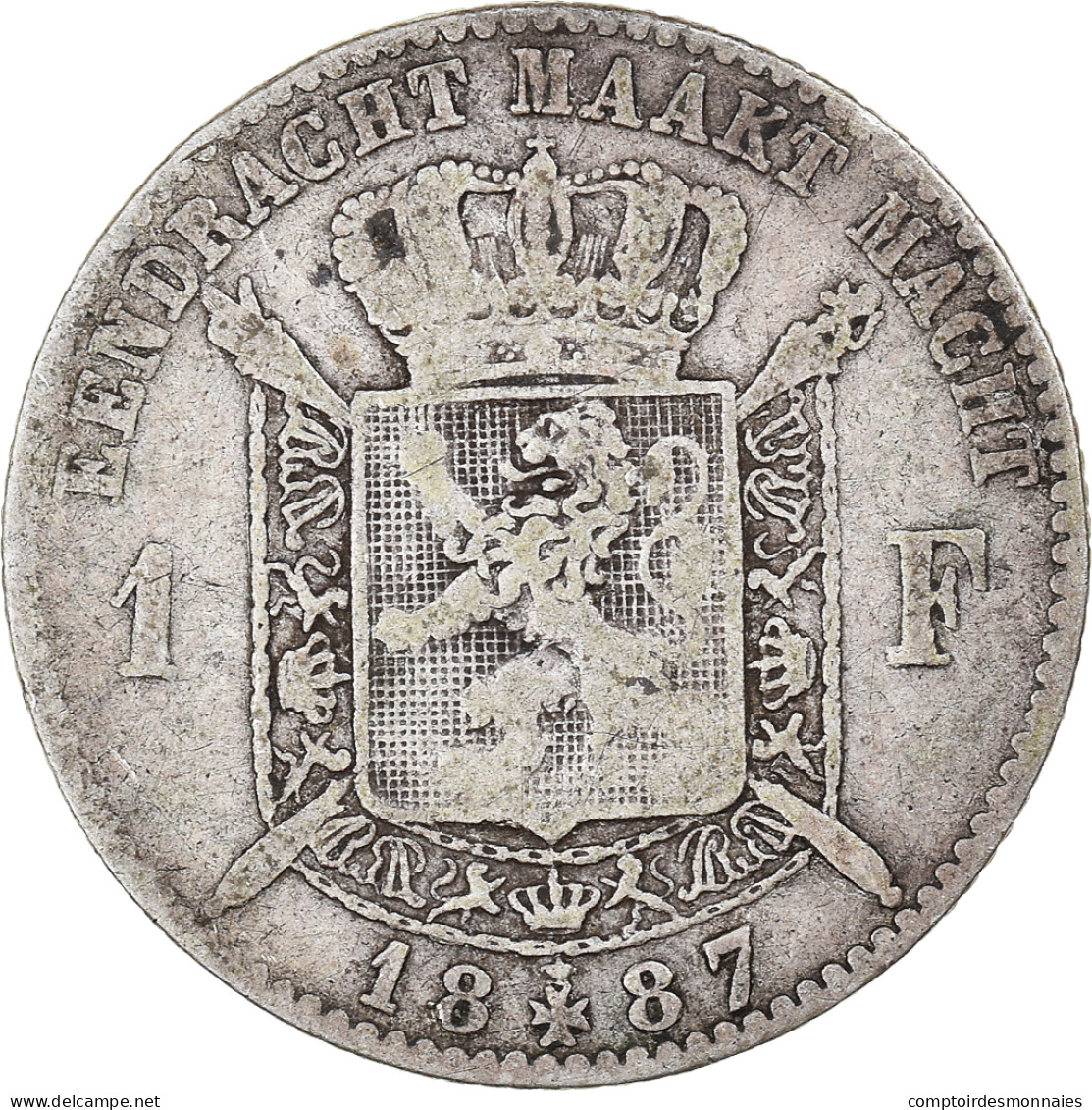 Monnaie, Belgique, Leopold II, Franc, 1887, B+, Argent, KM:29.2 - 1 Frank