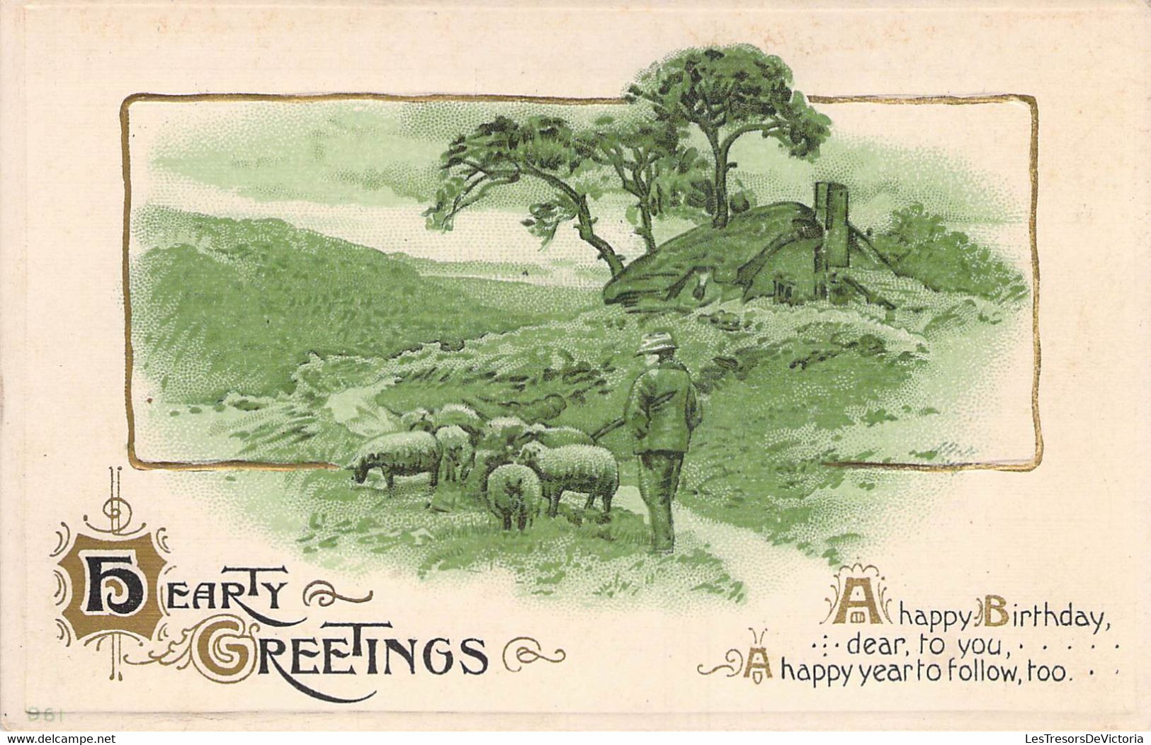 CPA - HEARTY GREETINGS - Homme Et Ses Moutons Dans La Prairie - - Anniversaire