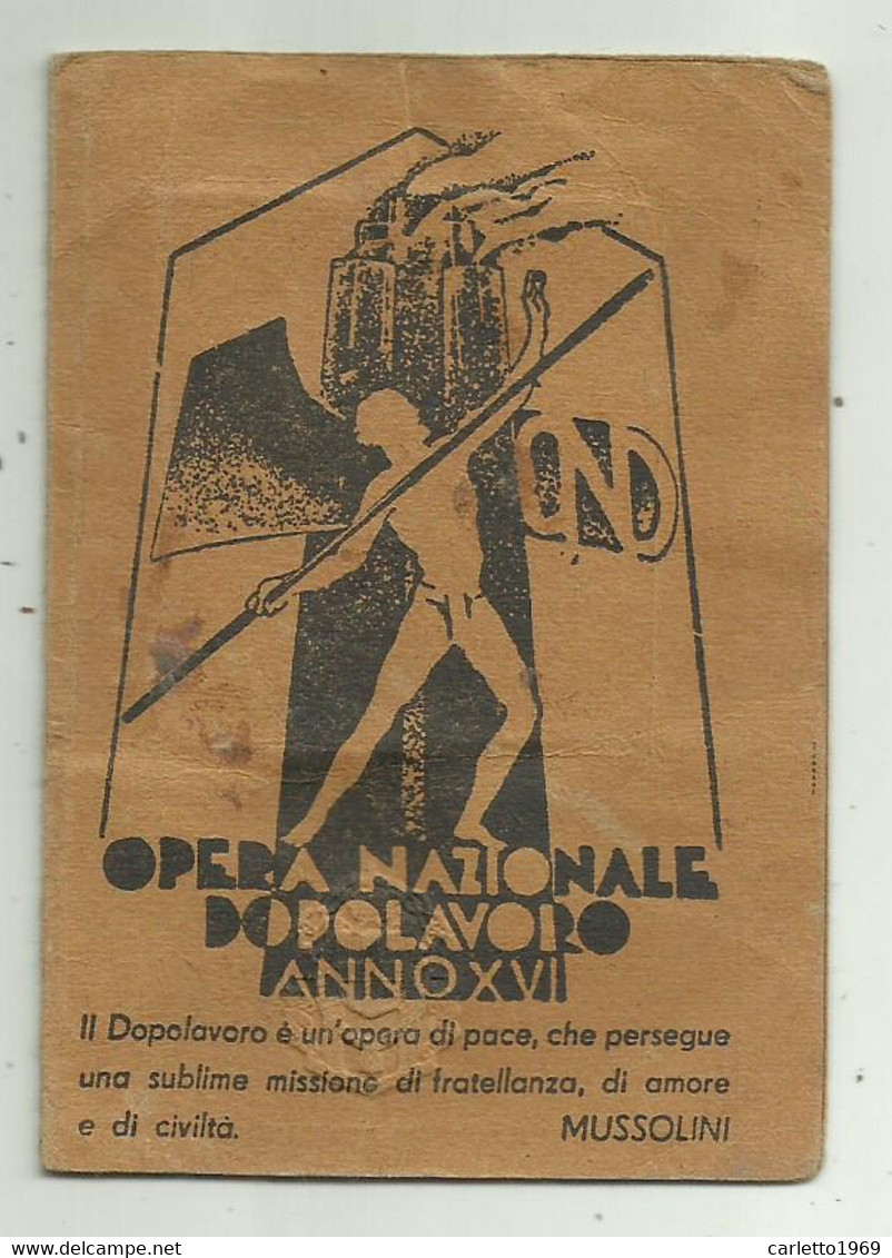 TESSERA OPERA NAZIONALE DOPOLAVORO 1937 - Historical Documents