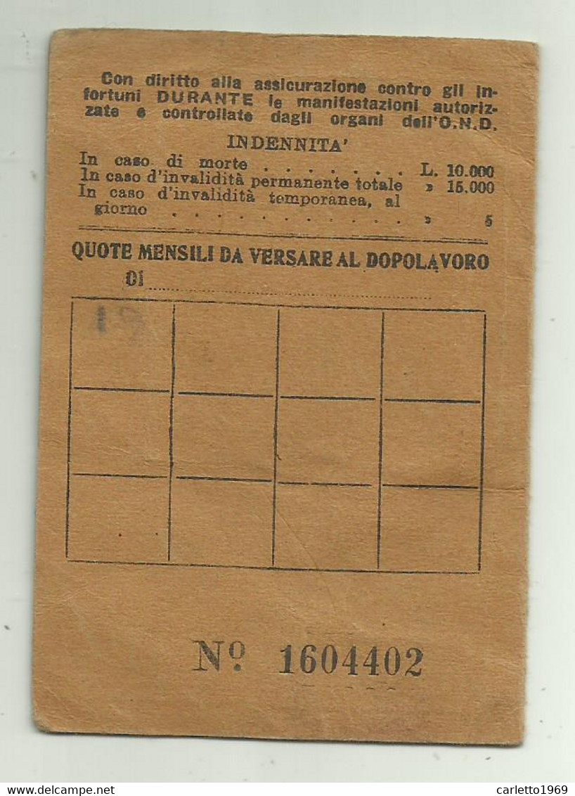 TESSERA OPERA NAZIONALE DOPOLAVORO 1937 - Historische Documenten