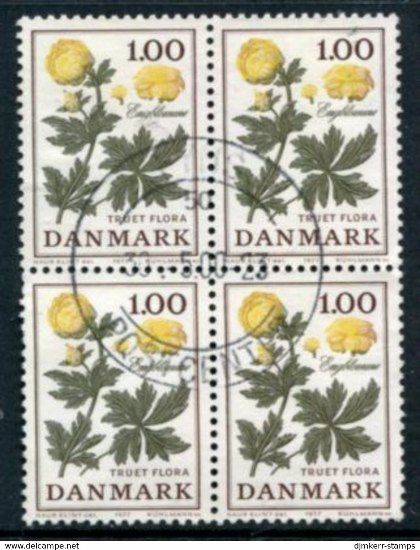 DENMARK 1977 Endangered Flowers 1.00 Kr. Block Of 4 Used   Michel 653 - Usado