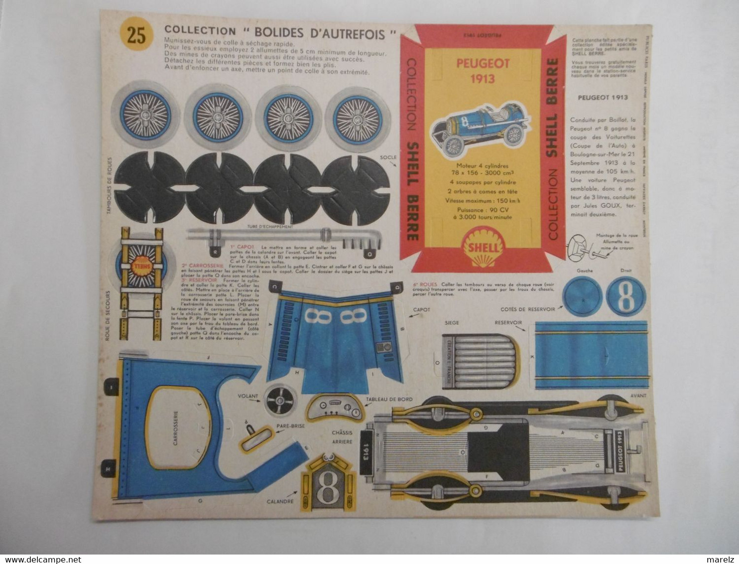 Maquette Carton / Lasercut - Automobile PEUGEOT 1913 - Collection SHELL BERRE "BOLIDES D'AUTREFOIS" - Paper Models / Lasercut