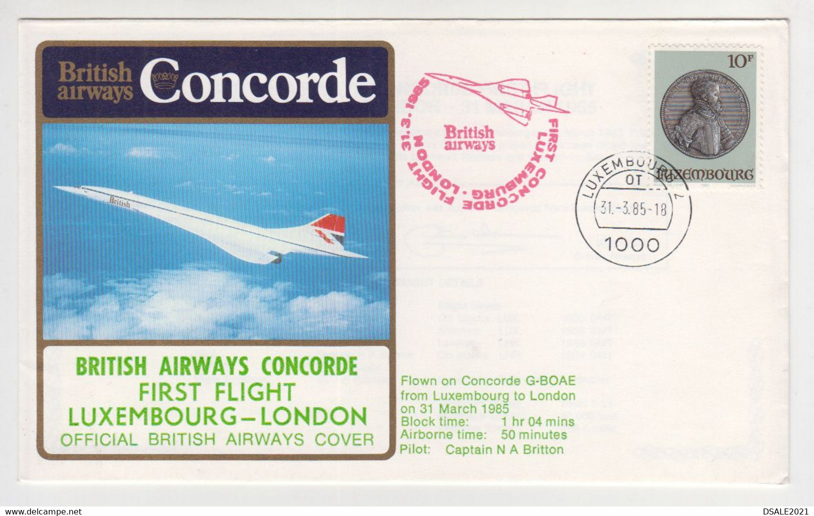 Luxembourg Cover CONCORDE - 1985 British Airways Luxembourg To London Official First Flight Flown Cover (ds416) - Cartas & Documentos