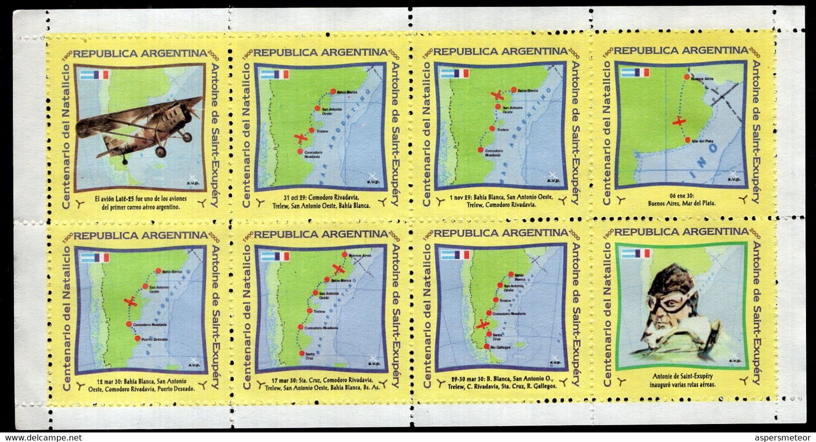 Argentina - 2000 - Viñeta - Centenario Natalicio Antoine De Saint-Exupery - Vignettes D'affranchissement (Frama)