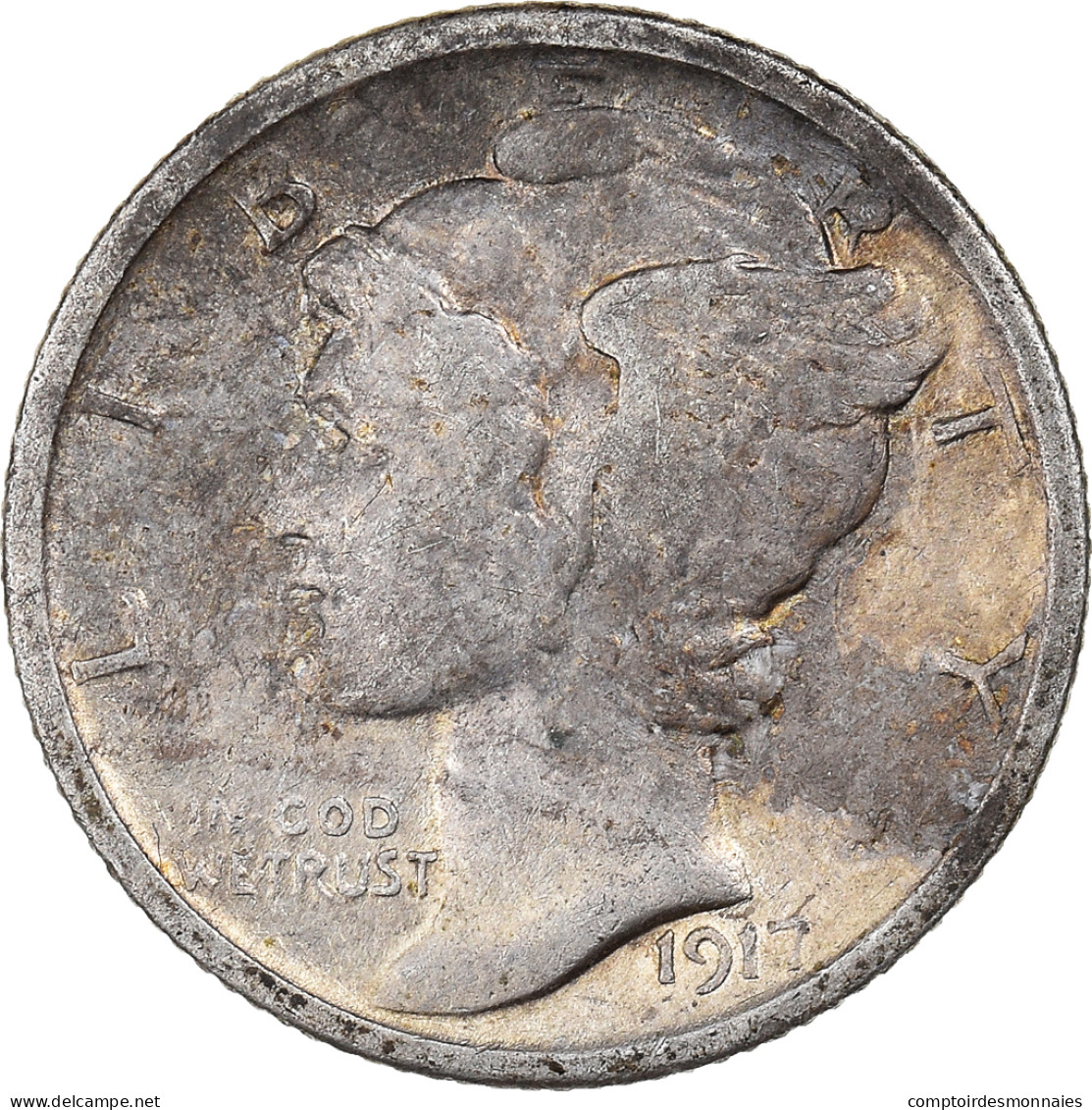 Monnaie, États-Unis, Mercury Dime, Dime, 1917, U.S. Mint, Philadelphie, TB+ - 1916-1945: Mercury