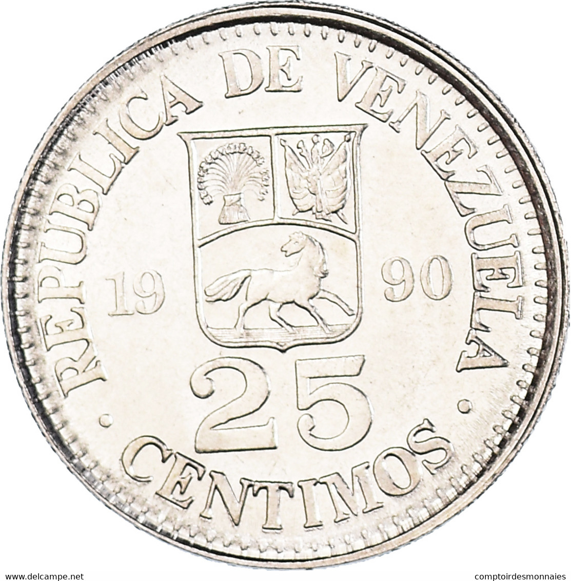 Monnaie, Venezuela, 25 Centimos, 1990, SUP+, Nickel Clad Steel, KM:50a - Venezuela