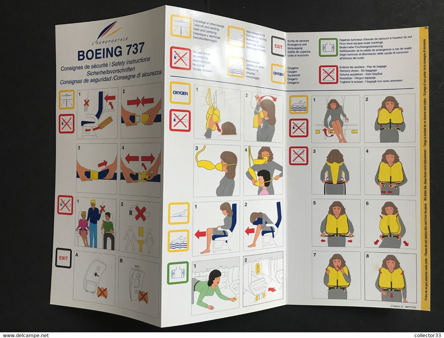 L’AÉROPOSTALE B 737 CONSIGNES DE SÉCURITÉ - SAFETY INSTRUCTIONS - Veiligheidskaarten