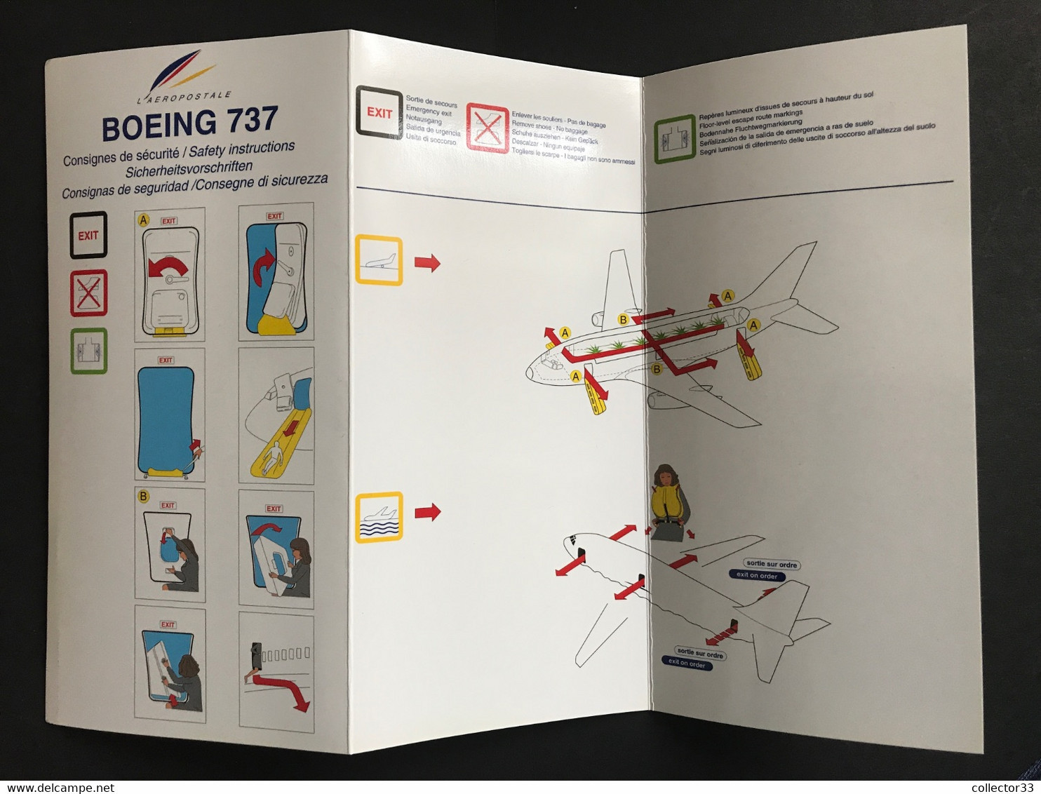 L’AÉROPOSTALE B 737 CONSIGNES DE SÉCURITÉ - SAFETY INSTRUCTIONS - Veiligheidskaarten