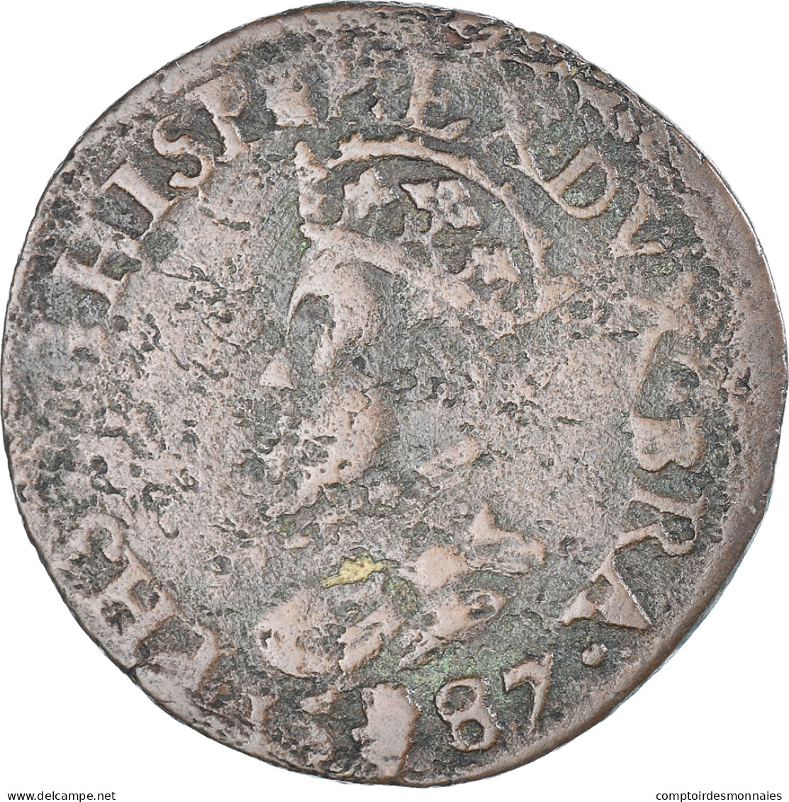 Monnaie, Pays-Bas Espagnols, Philippe II, Liard, 1587, Anvers, TB+, Cuivre - Spanish Netherlands