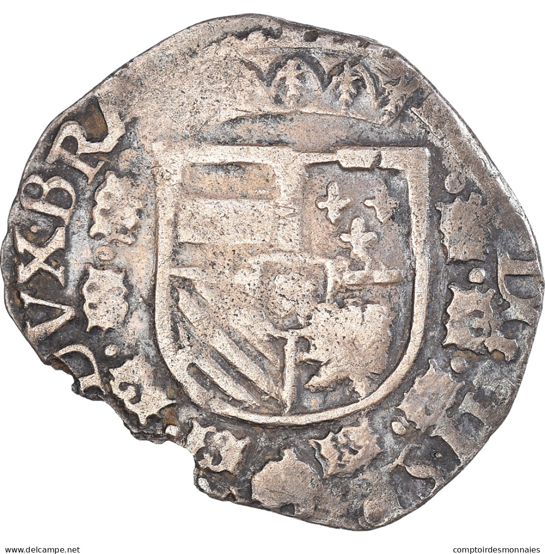 Monnaie, Pays-Bas Espagnols, Philippe II, 1/20 Ecu, 1593, Anvers, TB, Billon - Pays Bas Espagnols