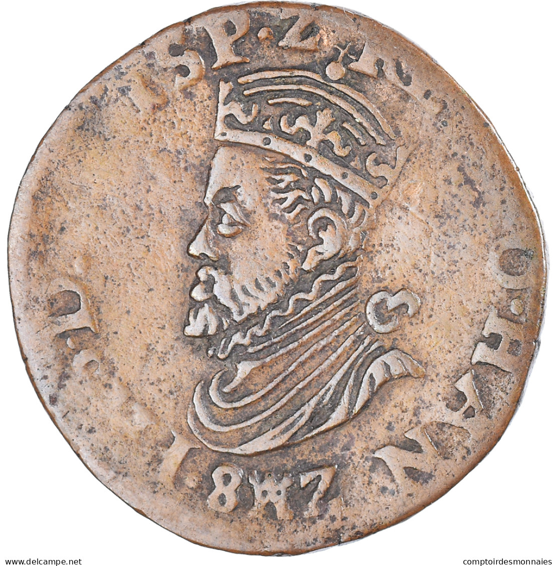 Monnaie, Pays-Bas Espagnols, Philippe II, Liard, 1582, Mons, Hainaut, TTB - Spaanse Nederlanden