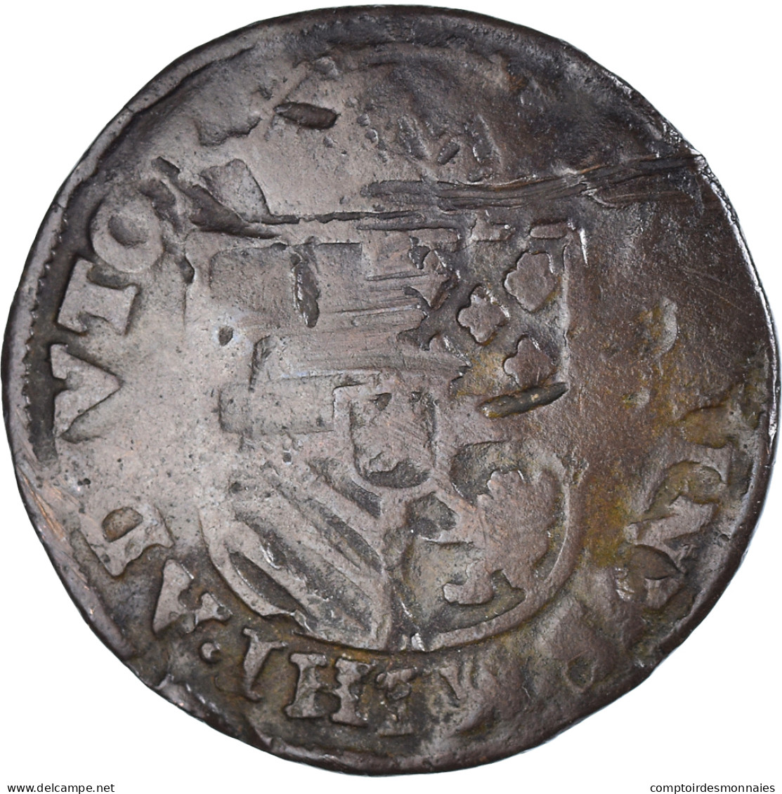 Monnaie, Pays-Bas Espagnols, Philippe II, Liard, 1586, Bruges, TB, Cuivre - Pays Bas Espagnols