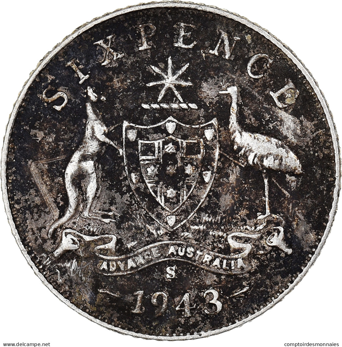 Monnaie, Australie, George VI, Sixpence, 1943, San Francisco, TTB, Argent, KM:38 - New South Wales