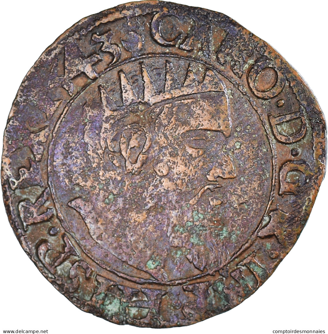 Monnaie, Pays-Bas Espagnols, Charles Quint, Courte, 1543, Anvers, TB+, Cuivre - Spanish Netherlands