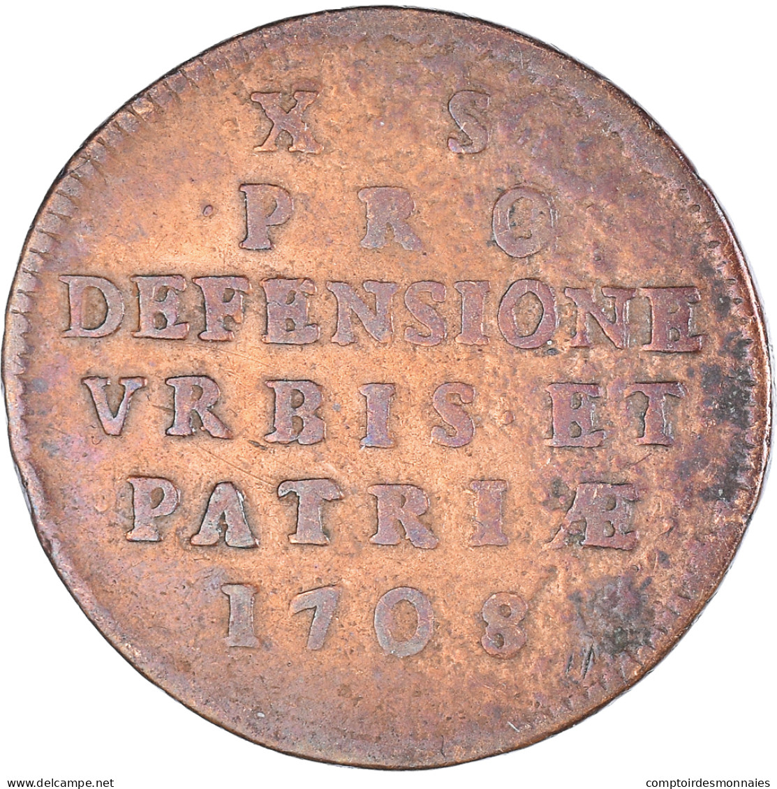 Monnaie, France, Ville De Lille, 10 Sols, 1708, Siège De La Ville, TB+, Cuivre - Noodgeld