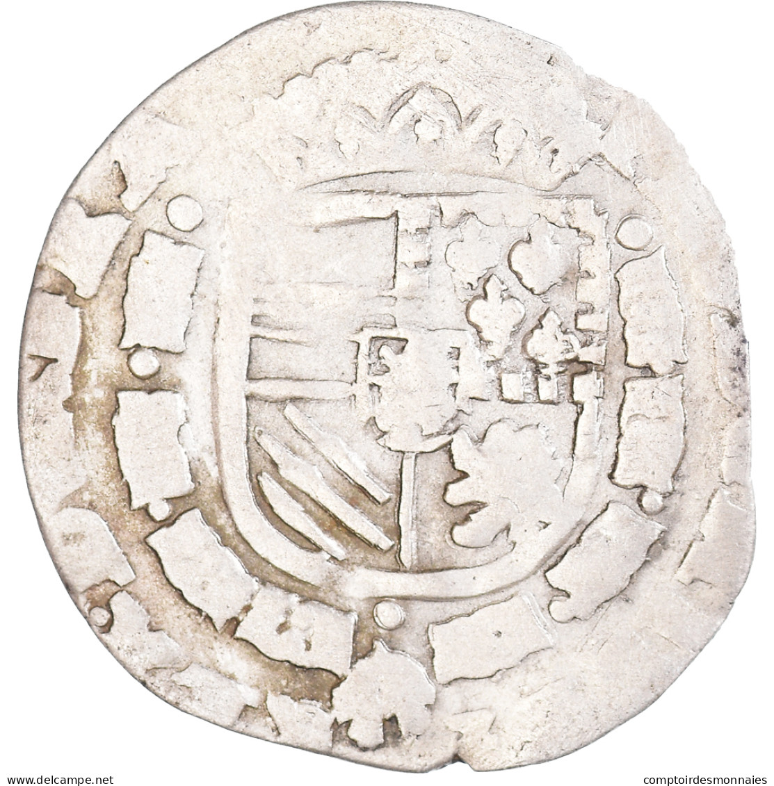 Monnaie, Pays-Bas Espagnols, Philippe II, 1/20 Ecu, 1594, Anvers, TB, Billon - Paesi Bassi Spagnoli