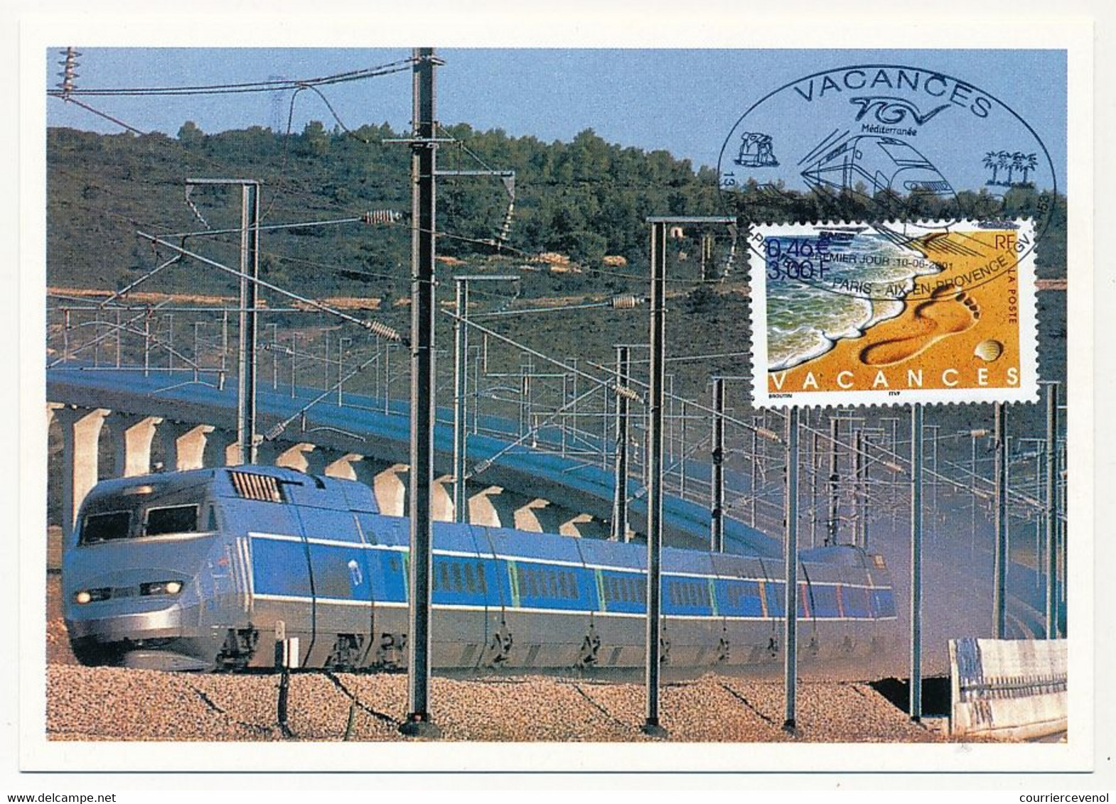 FRANCE - 2 C. Max. 0,46e/3,00F Vacances TGV - Gare D'Aix/ Viaduc De Ventabren - Obl Illustrée AIX EN PROVENCE 10/06/2001 - 2000-2009