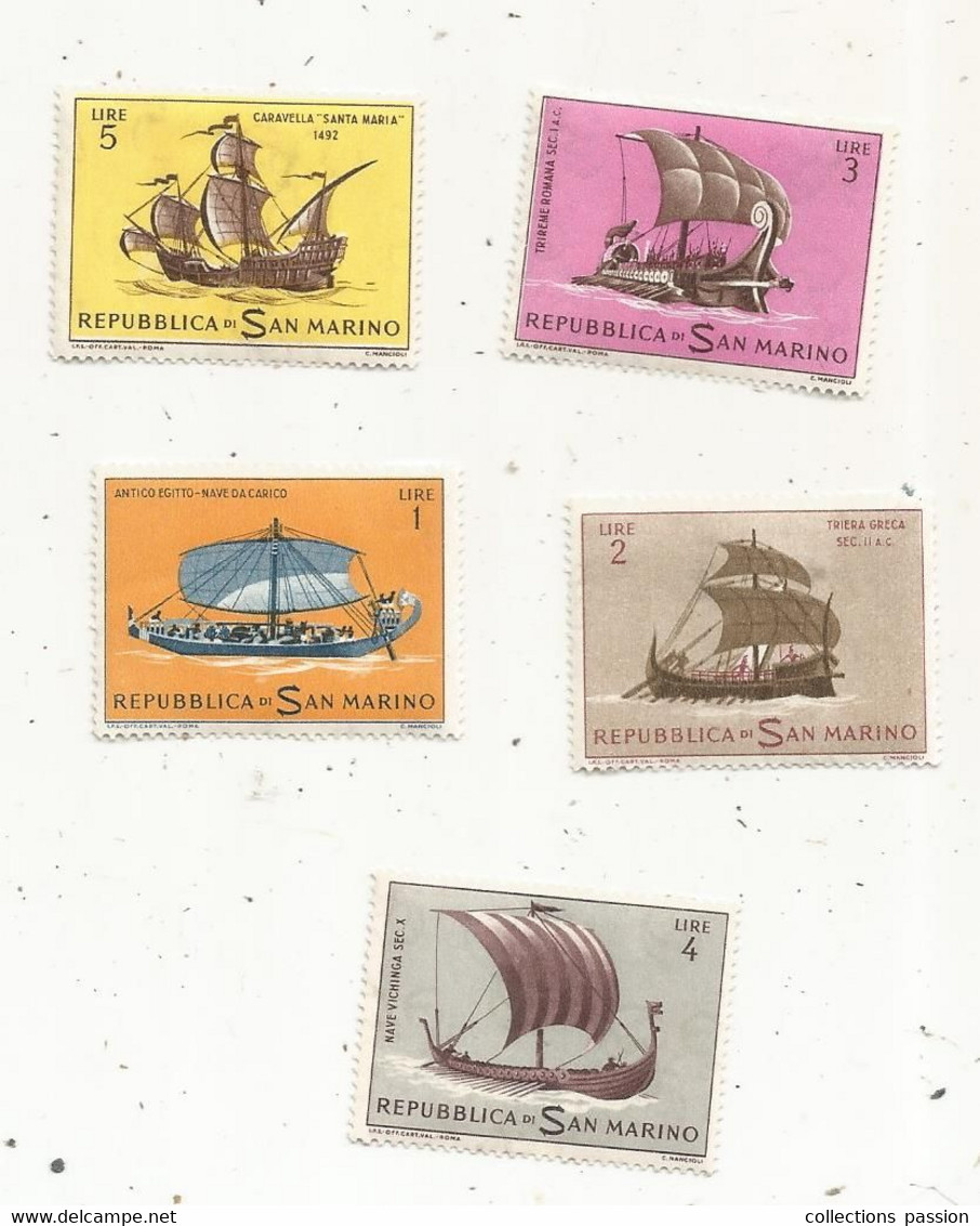 Timbre , SAINT MARIN, REPUBLICA DI SAN MARINO ,bateaux , LOT DE 5 TIMBRES - Collections, Lots & Séries