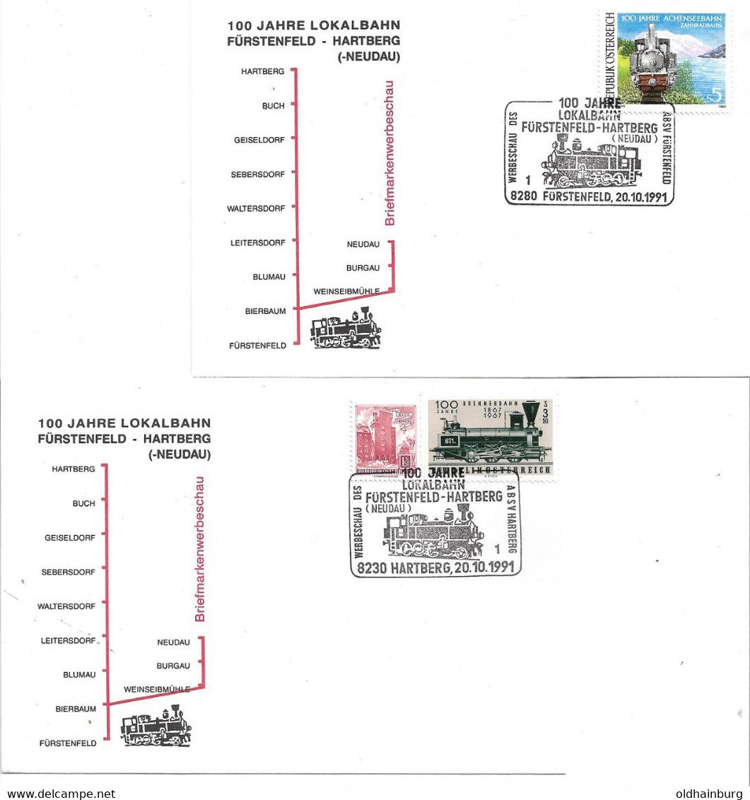 2132n: Österreich 1991: Lokalbahn Fürstenfeld- Hartberg, Hin- & Rückfahrt, Motiv "Eisenbahn" - Fürstenfeld