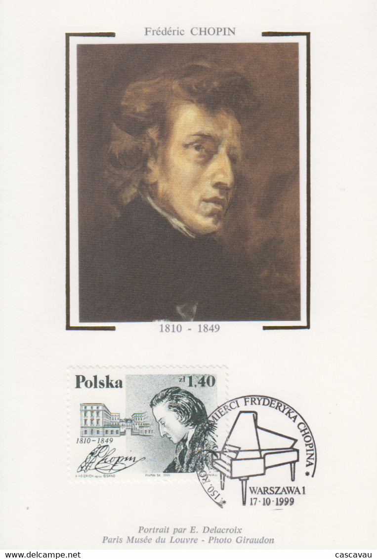 Carte  Maximum   1er  Jour   POLOGNE     CHOPIN    Emission   Commune    POLOGNE - FRANCE   1999 - Emissions Communes