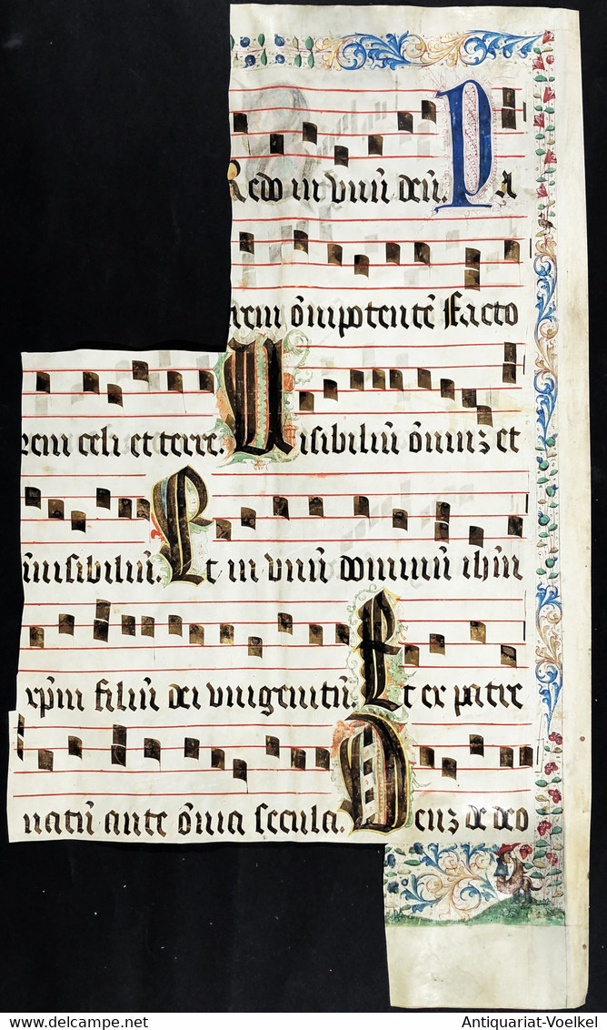 Seltenes, Sehr Großes Original Pergament-Blatt Aus Einer Antiphonar-Handschrift Des 15. Jahrhunderts / Very Ra - Theatre & Scripts