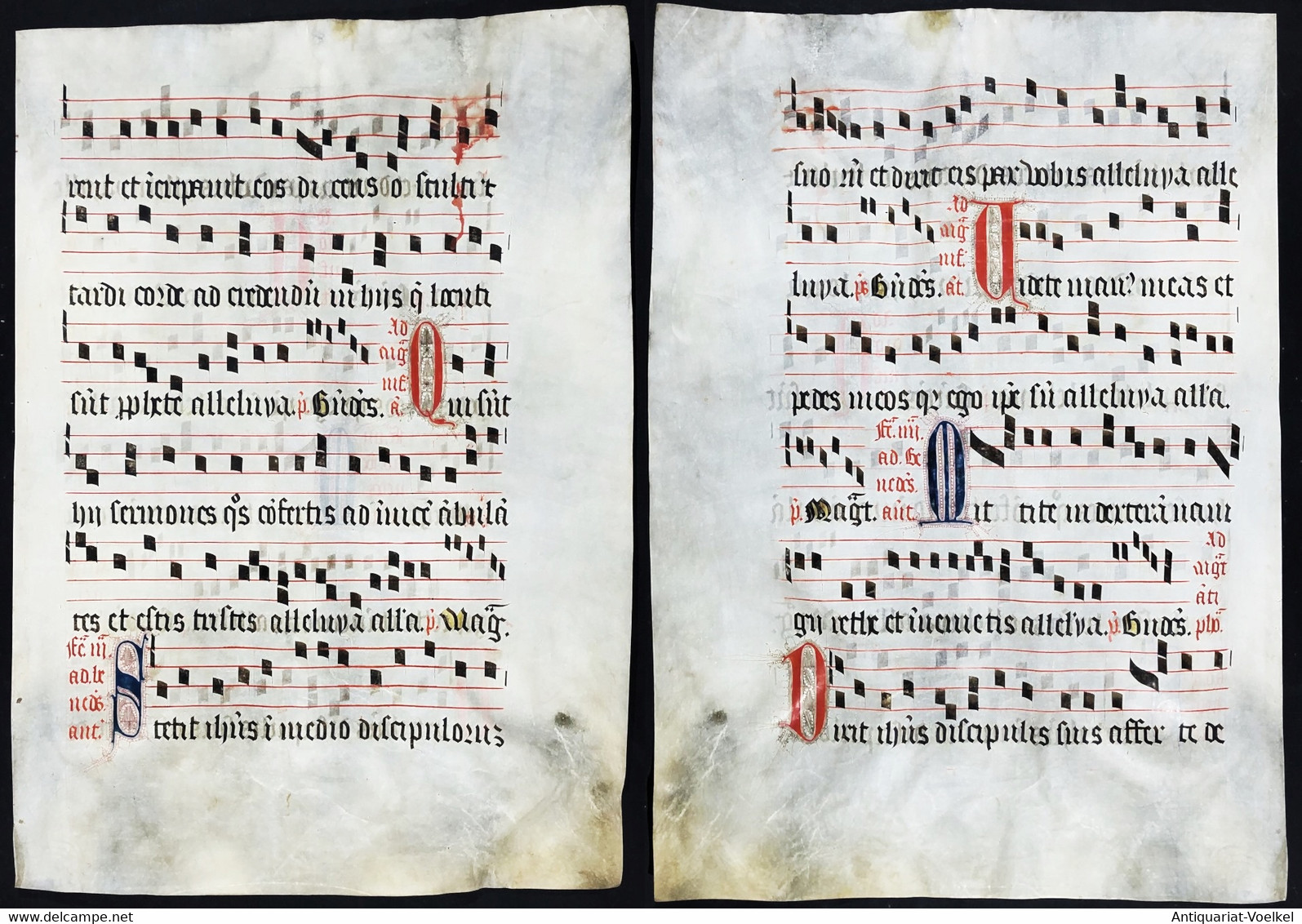 Seltenes, Sehr Großes Original Pergament-Blatt Aus Einer Antiphonar-Handschrift Des 15. Jahrhunderts / Very Ra - Theatre & Scripts