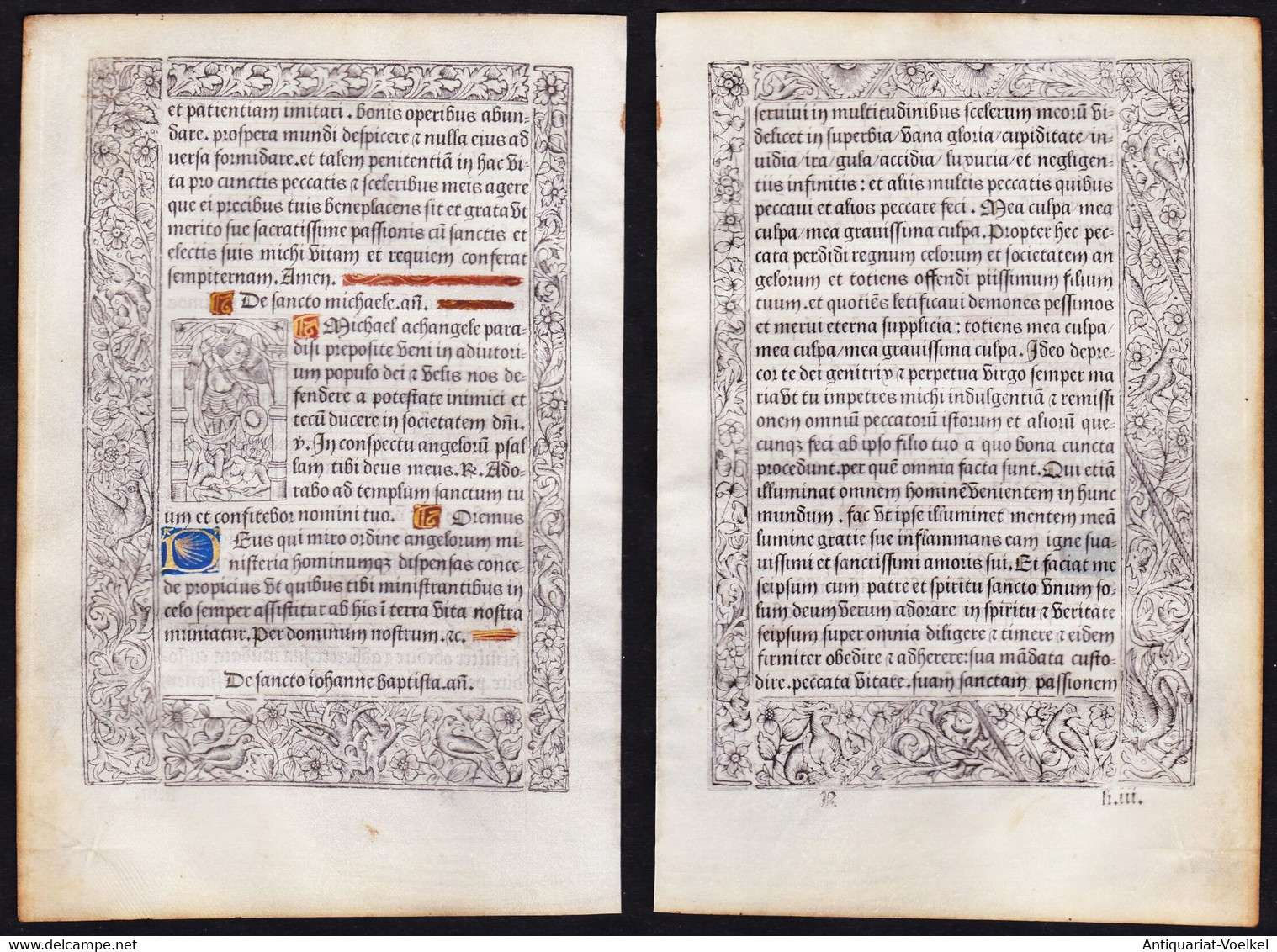 Leaf Of A Book Of Hours Printed On Vellum / Blatt Eines Gedruckten Stundenbuches Auf Pergament / Feuillet D'un - Old Books