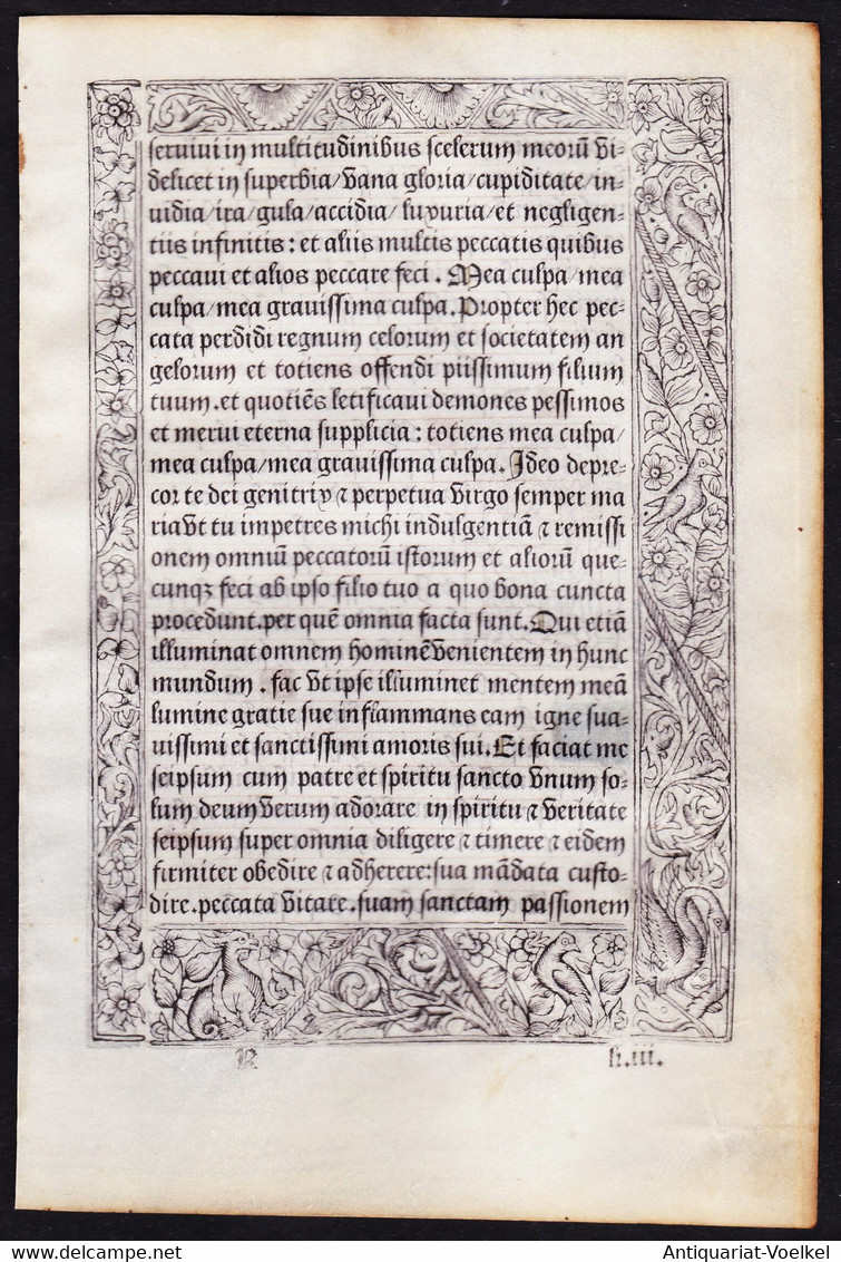 Leaf Of A Book Of Hours Printed On Vellum / Blatt Eines Gedruckten Stundenbuches Auf Pergament / Feuillet D'un - Old Books