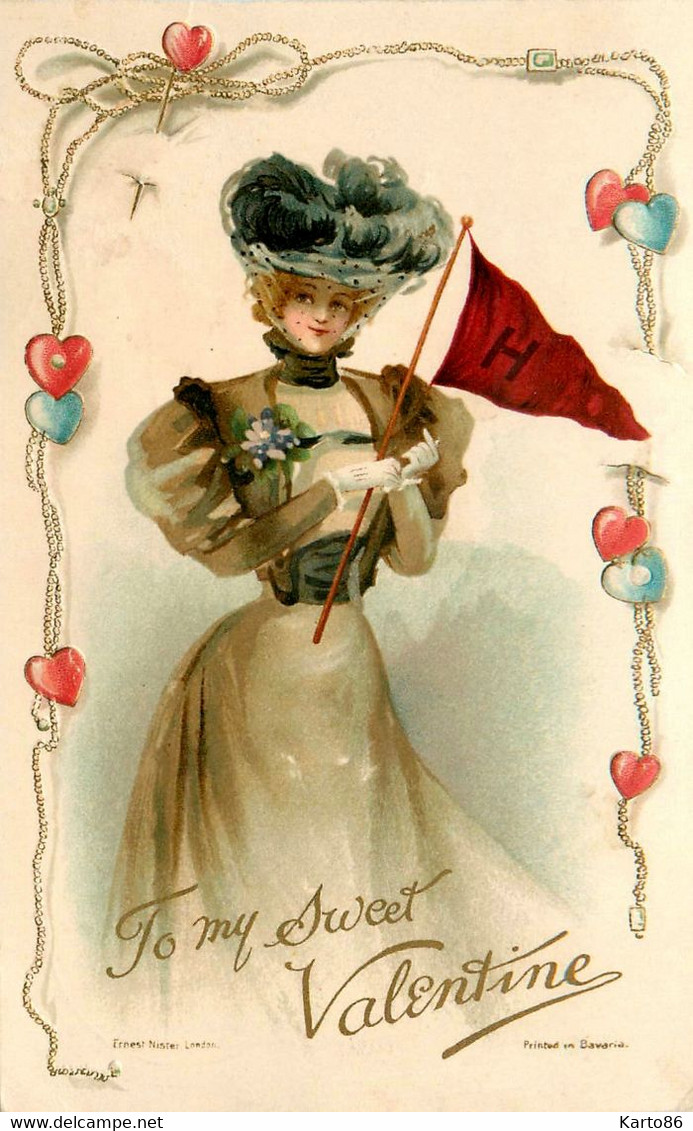 St Valentin * To My Sweet Valentine ! * CPA Illustrateur Gaufrée Embossed Art Nouveau Jugendstil * Femme Coeurs Mode - Saint-Valentin