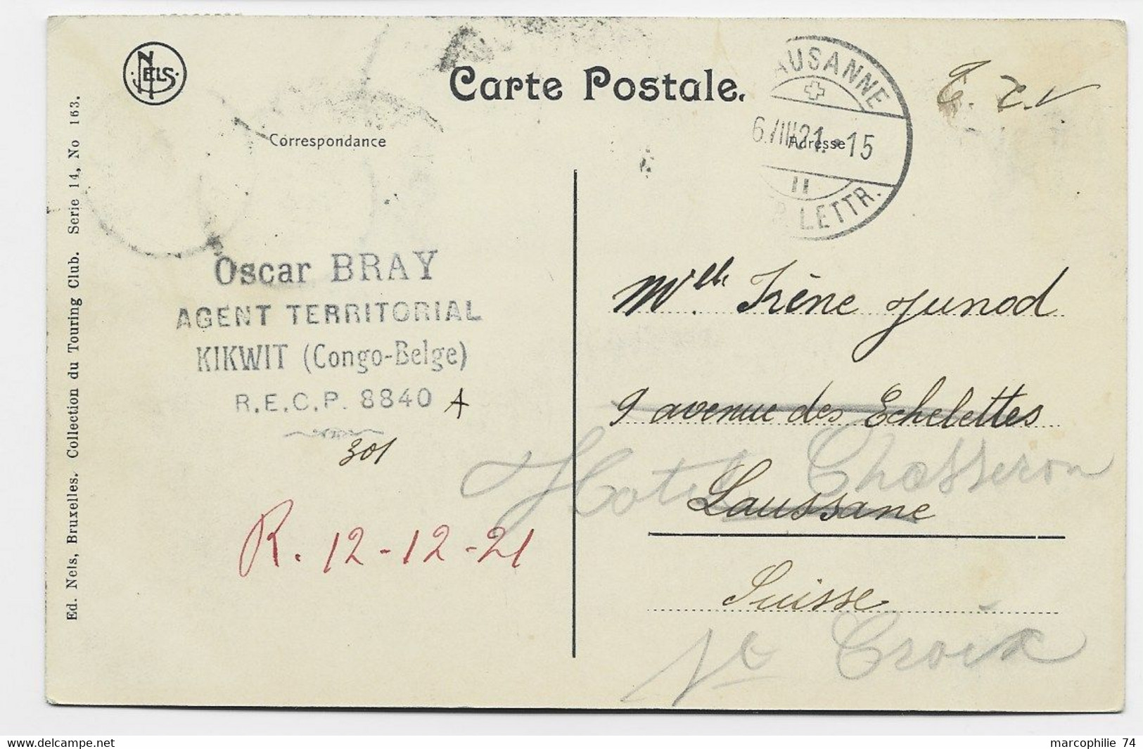 CONGO BELGE 5C+15C+ 10C DEFAUT AU RECTO BANDUNON 1921 CARTE ZONE DES STANLEY FALLS TO SUISSE - Briefe U. Dokumente