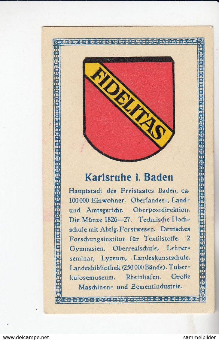 Abdulla Deutsche Städtewappen Karlsruhe I. Baden       Von 1928 - Sammlungen & Sammellose