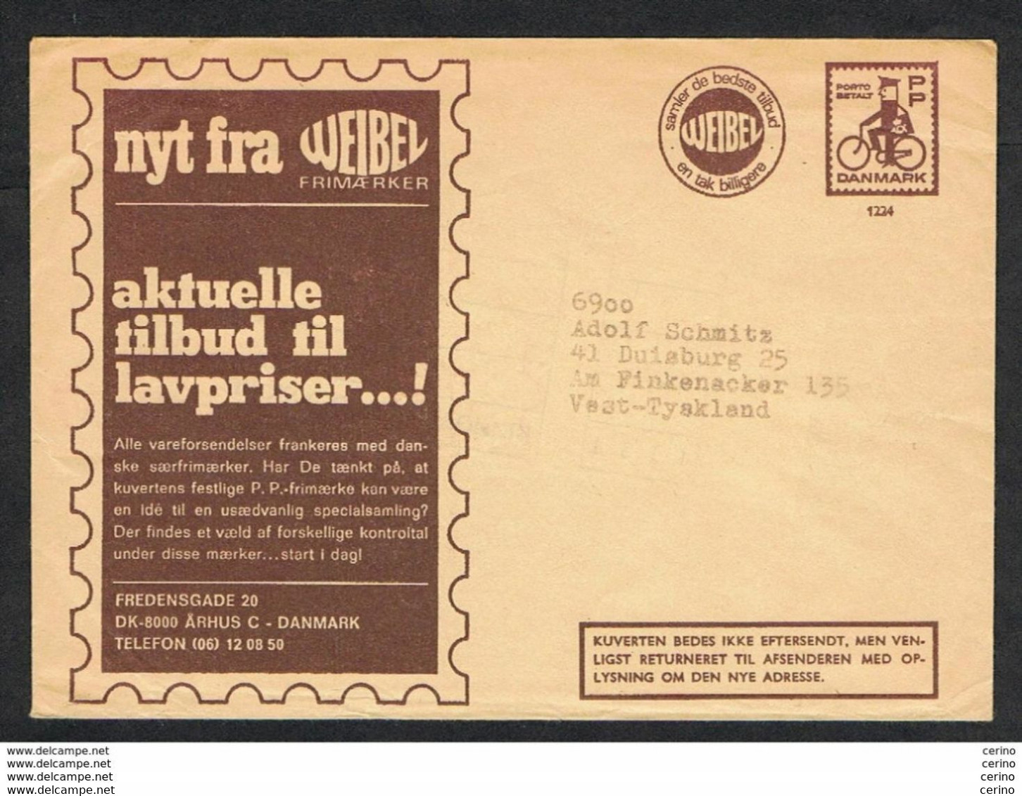 DENMARK: COVERT PAID PORT - BETALT - ADVERTISING ENVELOPE - TO GERMANY - Viñetas De Franqueo [ATM]