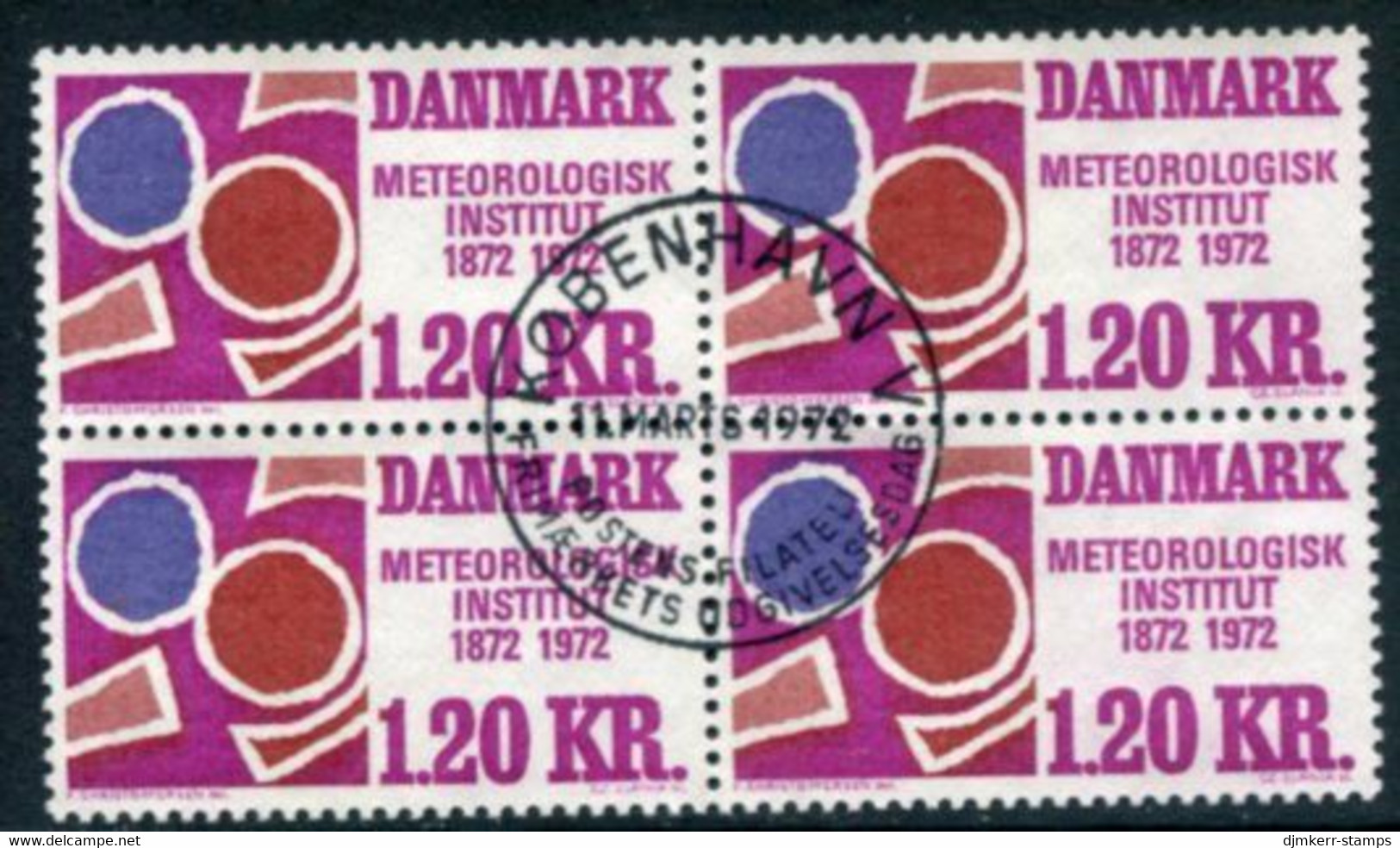 DENMARK 1972 Centenary Of Meteorological Institute Block Of 4 Used   Michel 521 - Usado