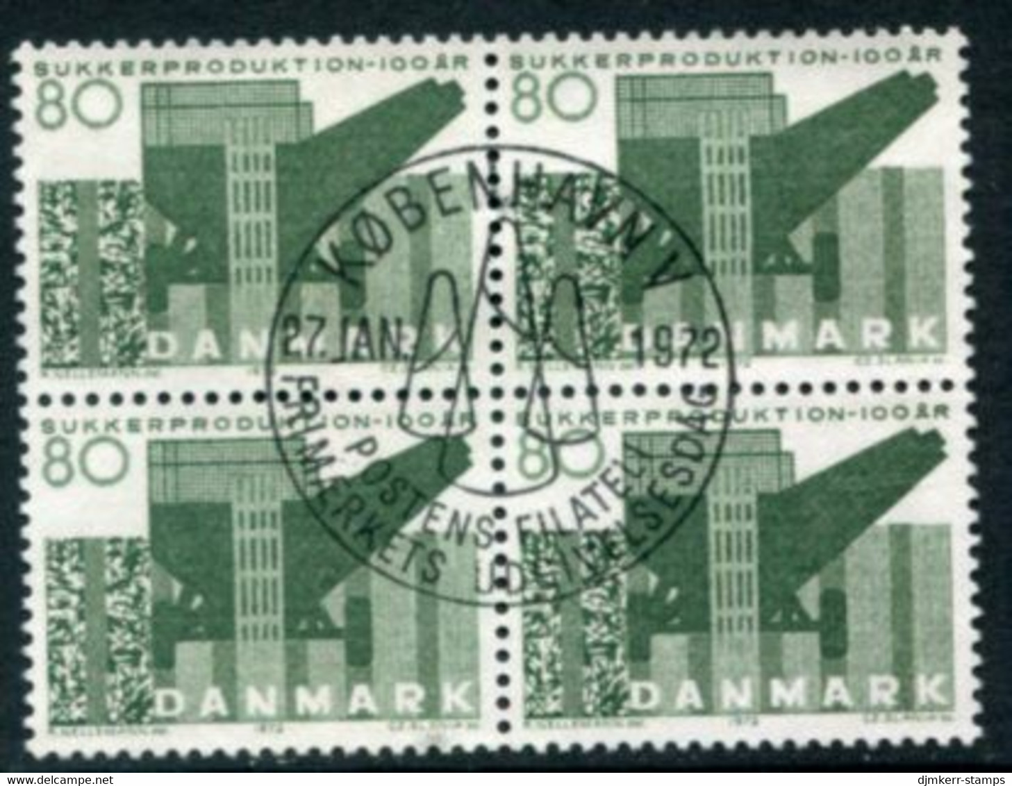 DENMARK 1972 Centenary Of Sugar Manufacture Block Of 4 Used   Michel 519 - Oblitérés