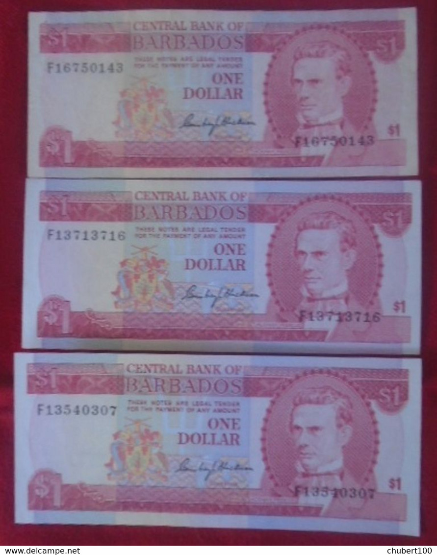 BARBADOS, P 29 , 1 Dollar  , ND 1973 , 2 X UNC 1 X VF , 3 Notes - Barbados